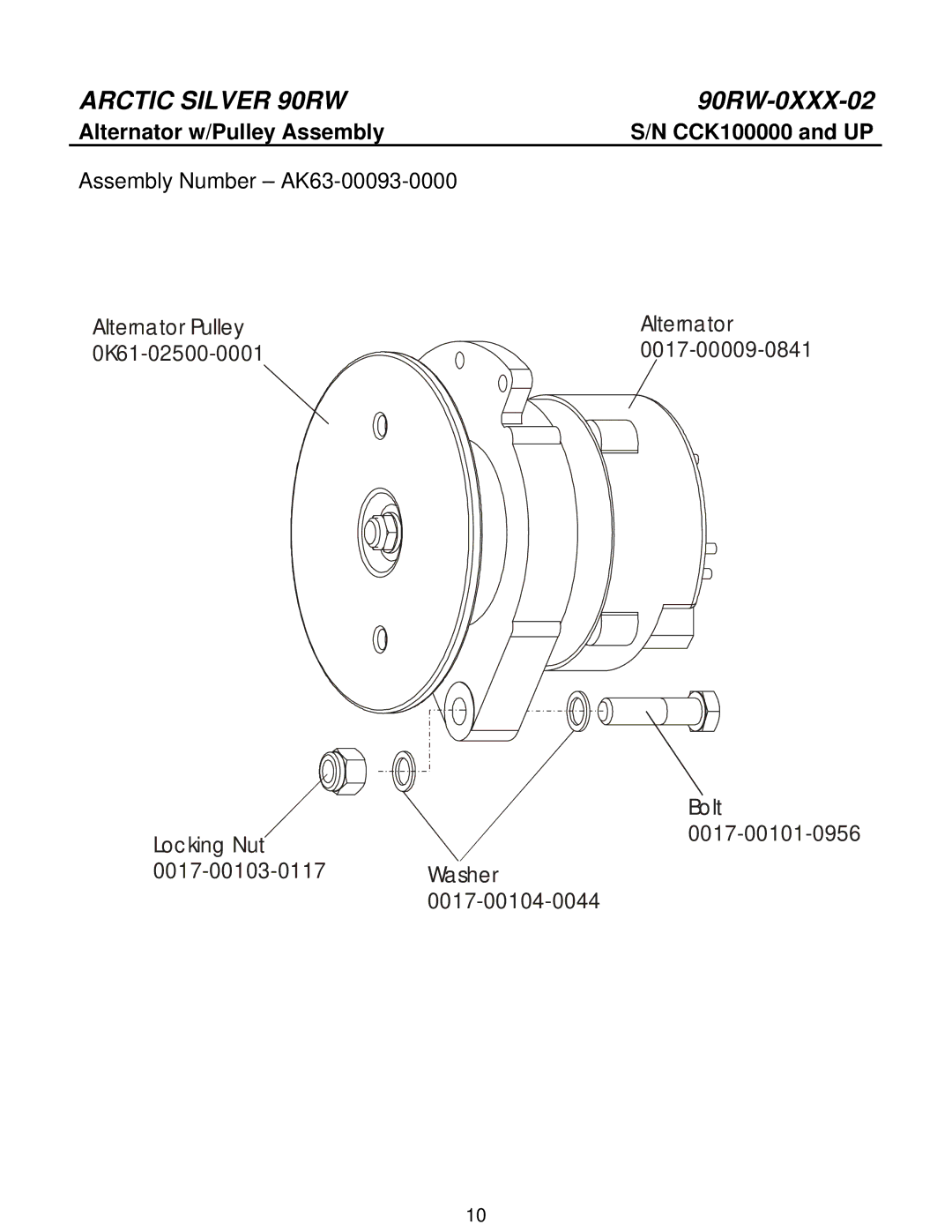 Life Fitness 90RW manual Alternator w/Pulley Assembly 