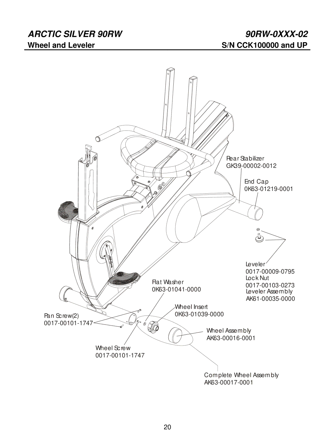 Life Fitness 90RW manual Wheel and Leveler 