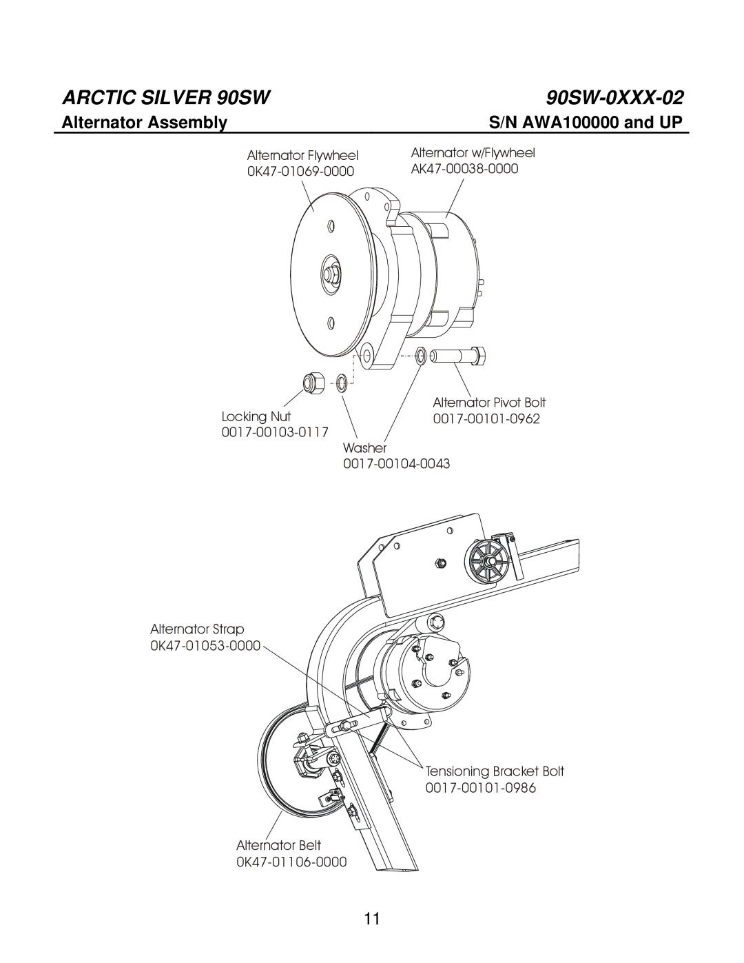 Life Fitness 90SW manual Alternator Assembly AWA100000 and UP 