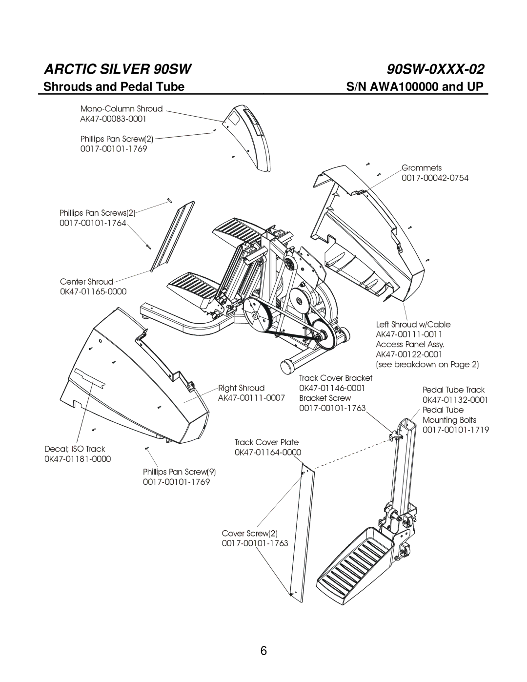 Life Fitness 90SW manual Shrouds and Pedal Tube 