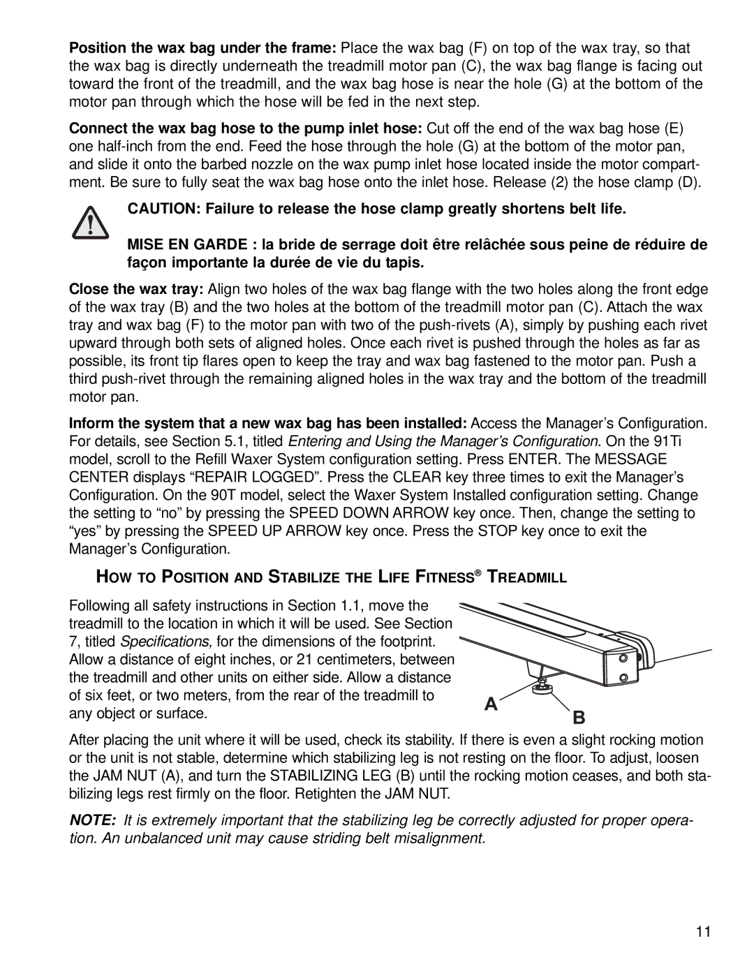 Life Fitness 90T, 91Ti operation manual HOW to Position and Stabilize the Life Fitness Treadmill 