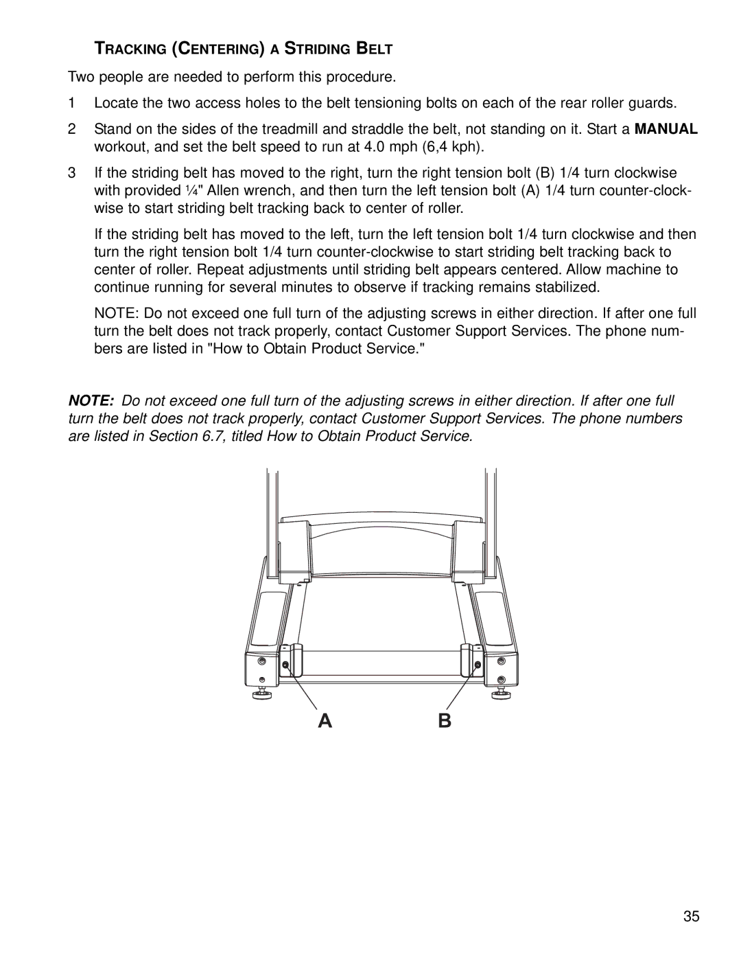 Life Fitness 90T, 91Ti operation manual Tracking Centering a Striding Belt 