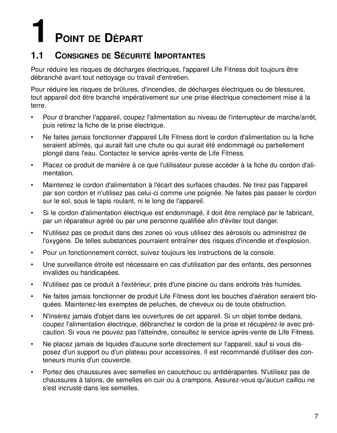 Life Fitness 90T, 91Ti operation manual Point DE Départ, Consignes DE Sécurité Importantes 