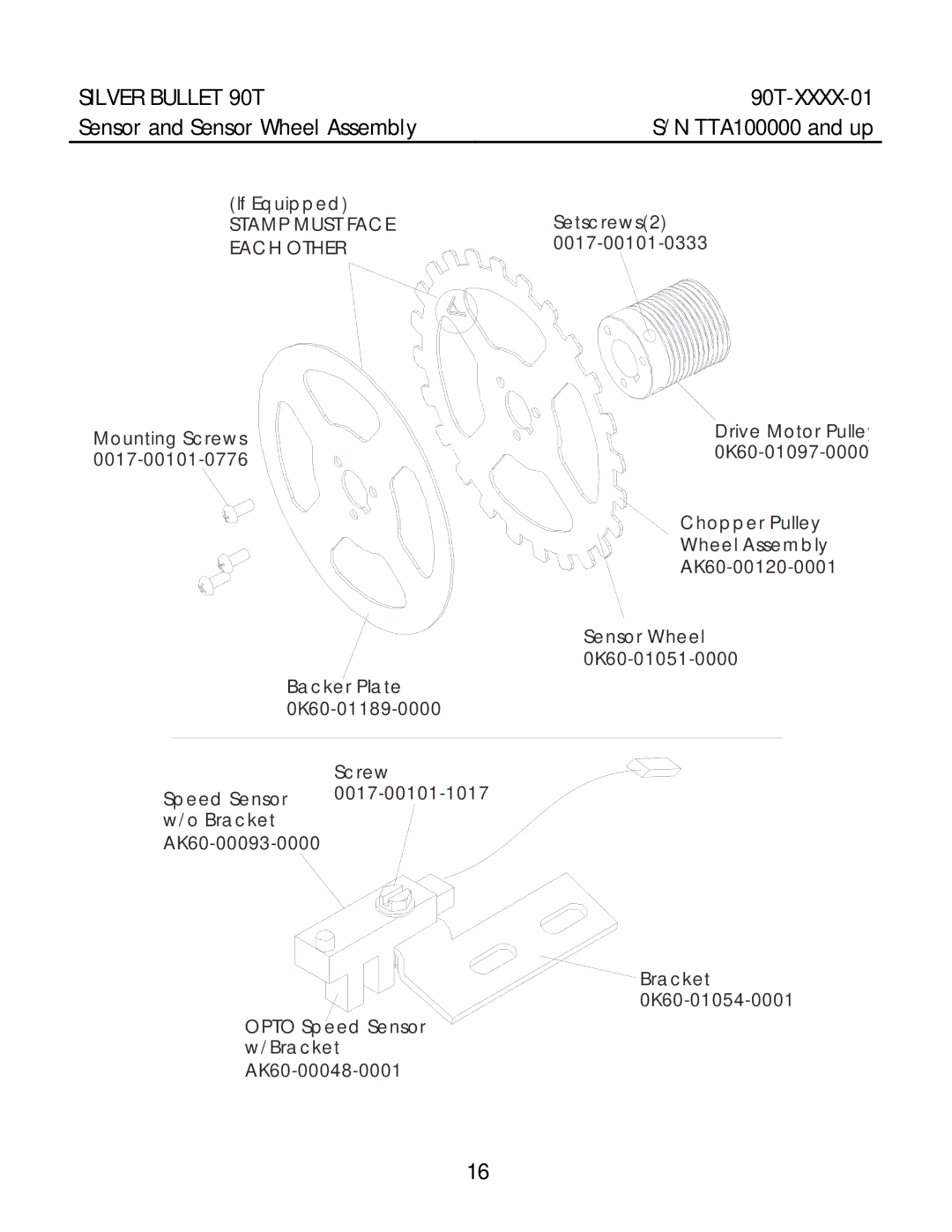 Life Fitness 90T-XXXX-01 manual Sensor and Sensor Wheel Assembly, Stamp Must Face Each Other 