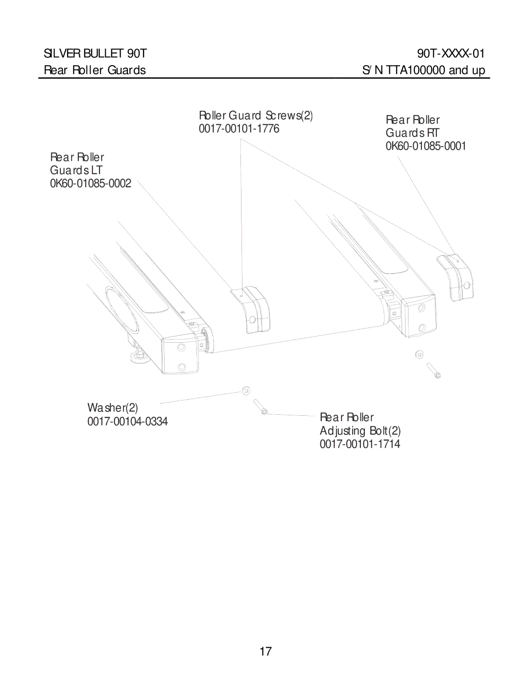 Life Fitness 90T-XXXX-01 manual Rear Roller Guards TTA100000 and up 