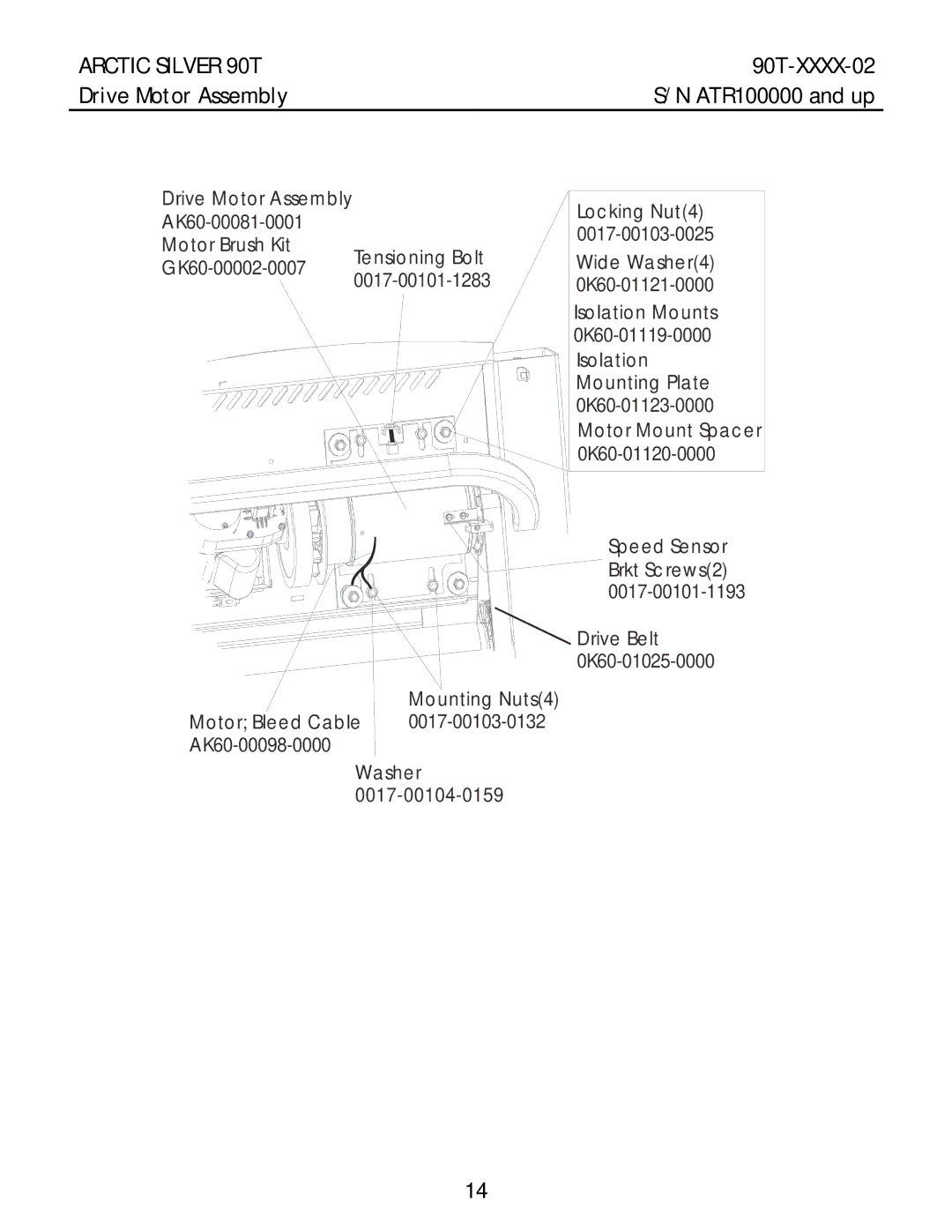 Life Fitness 90T-XXXX-02 manual Drive Motor Assembly, Locking Nut4 0017-00103-0025 Wide Washer4 0K60-01121-0000 