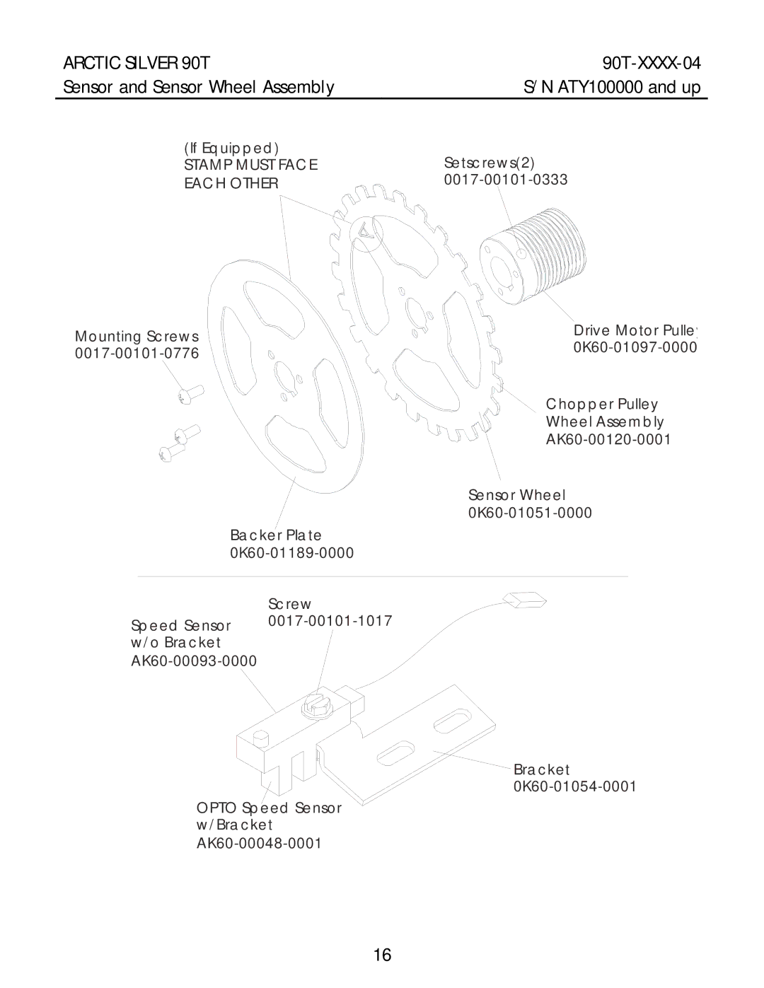 Life Fitness 90T-XXXX-04 manual Sensor and Sensor Wheel Assembly, Stamp Must Face Each Other 