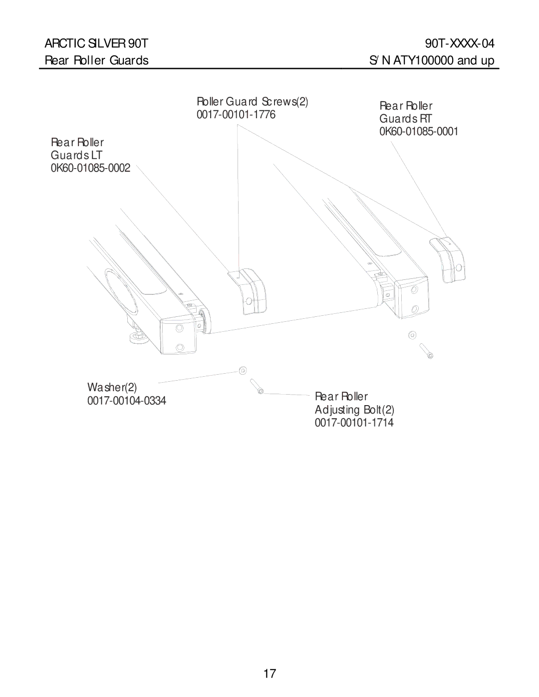 Life Fitness 90T-XXXX-04 manual Rear Roller Guards ATY100000 and up 