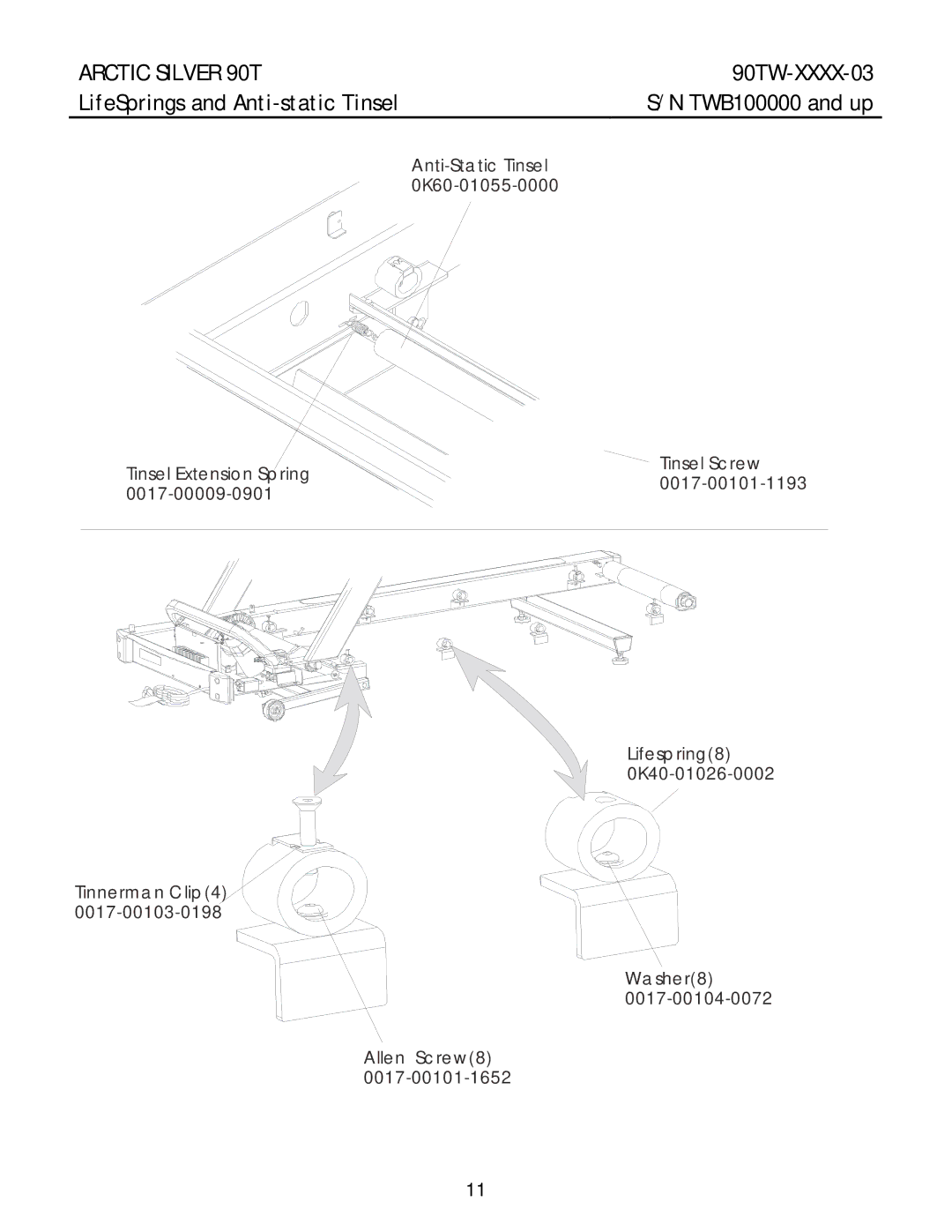 Life Fitness manual LifeSprings and Anti-static Tinsel, 90TW-XXXX-03 S/N TWB100000 and up 