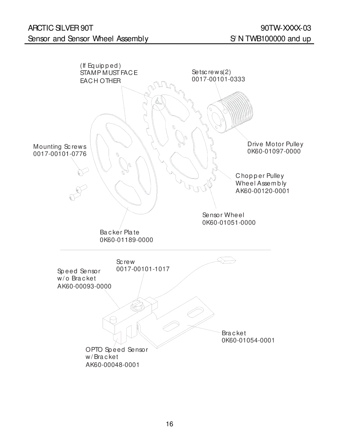 Life Fitness 90TW-XXXX-03 manual Sensor and Sensor Wheel Assembly, Stamp Must Face Each Other 