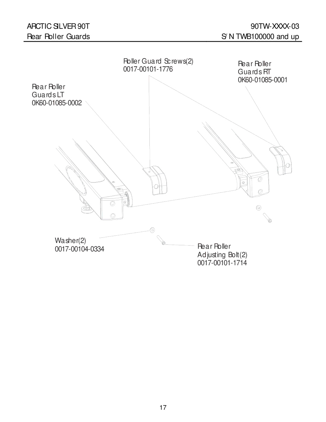 Life Fitness 90TW-XXXX-03 manual Rear Roller Guards TWB100000 and up 