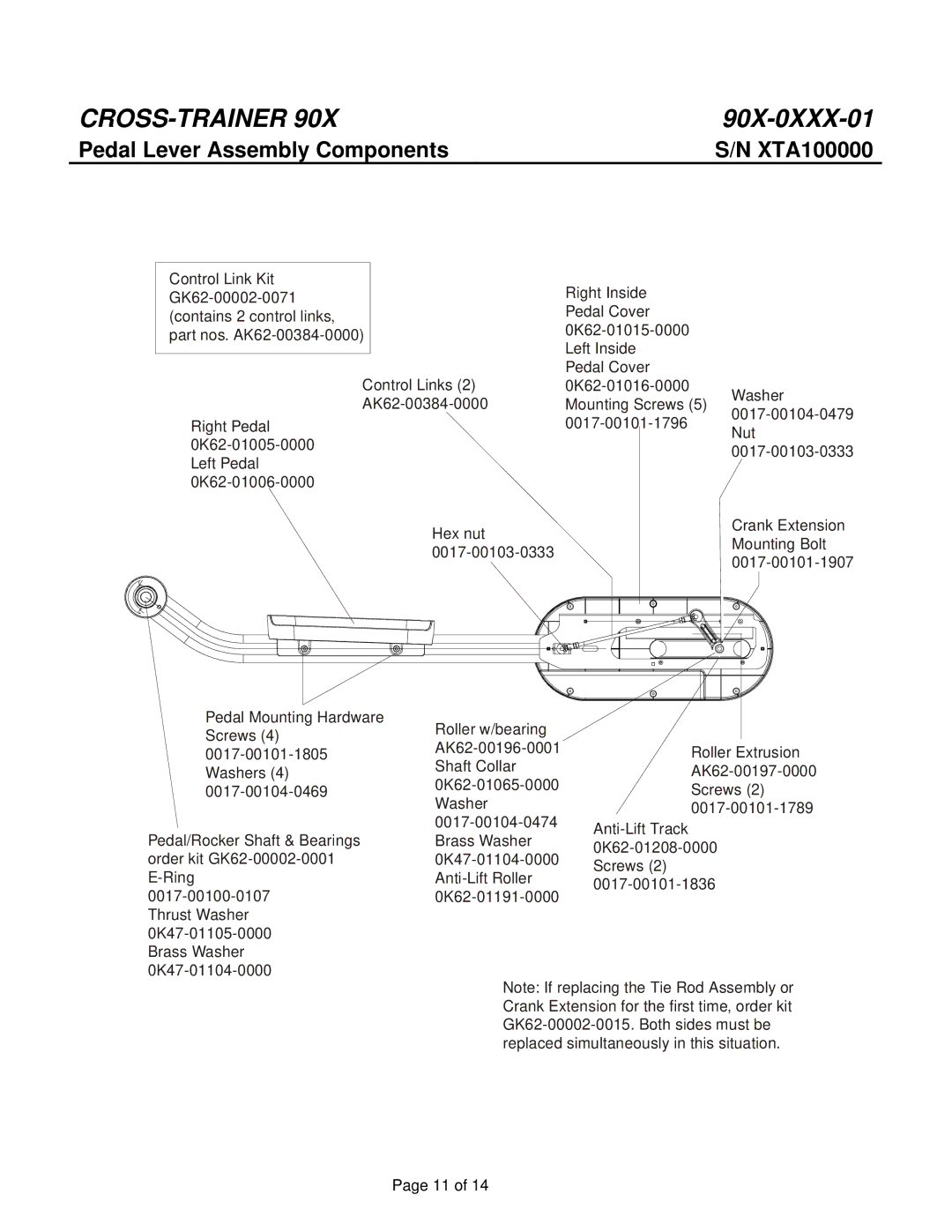 Life Fitness 90X-0XXX-01 manual Pedal Lever Assembly Components 