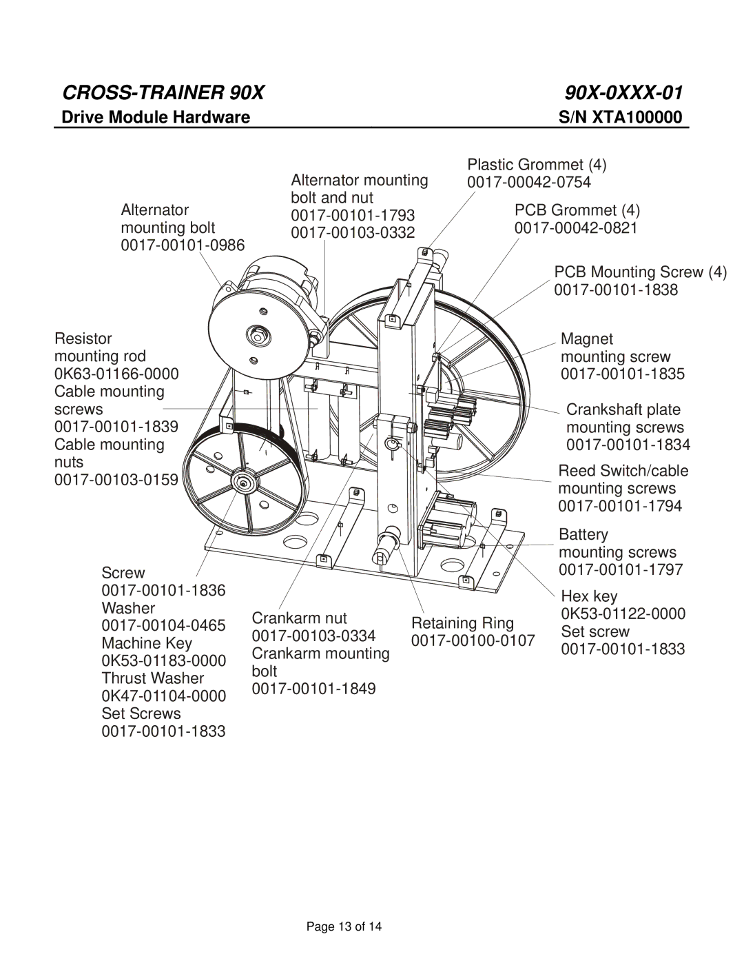 Life Fitness 90X-0XXX-01 manual Drive Module Hardware XTA100000 