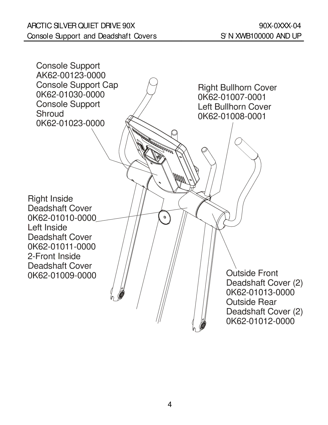 Life Fitness 90X-0XXX-04 manual Console Support and Deadshaft Covers 