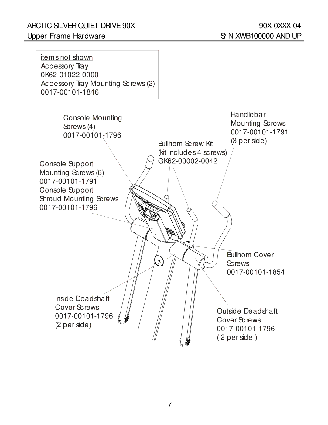 Life Fitness 90X-0XXX-04 manual Upper Frame Hardware 