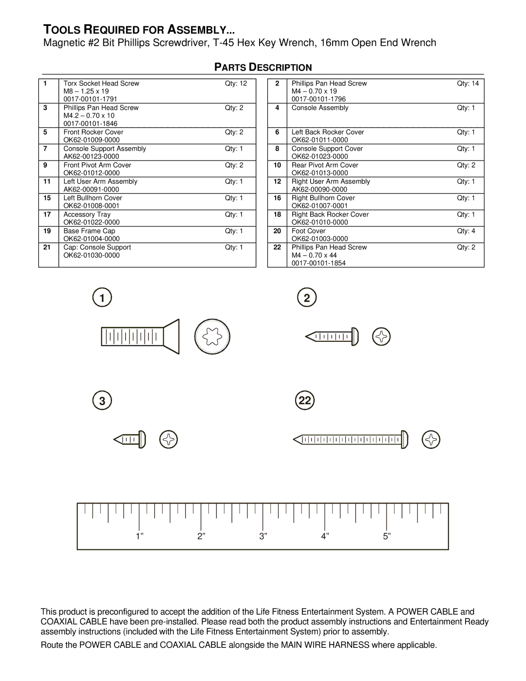 Life Fitness 90X, 93Xi manual Tools Required for Assembly 