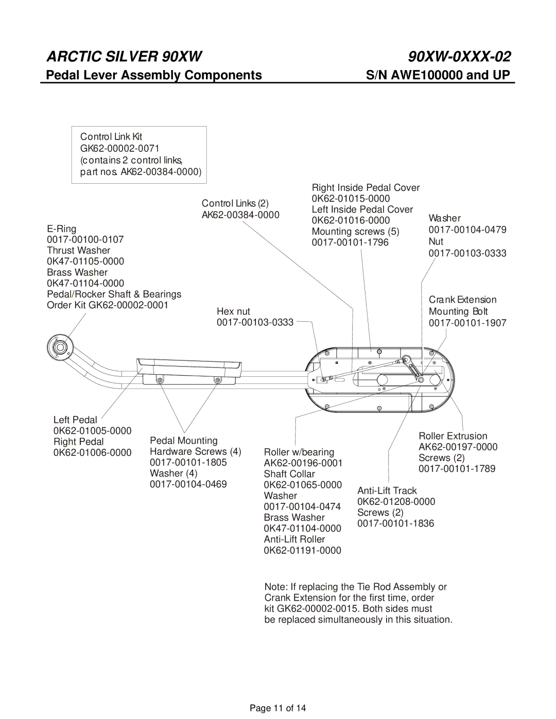 Life Fitness 90XW-0XXX-02 manual Pedal Lever Assembly Components 