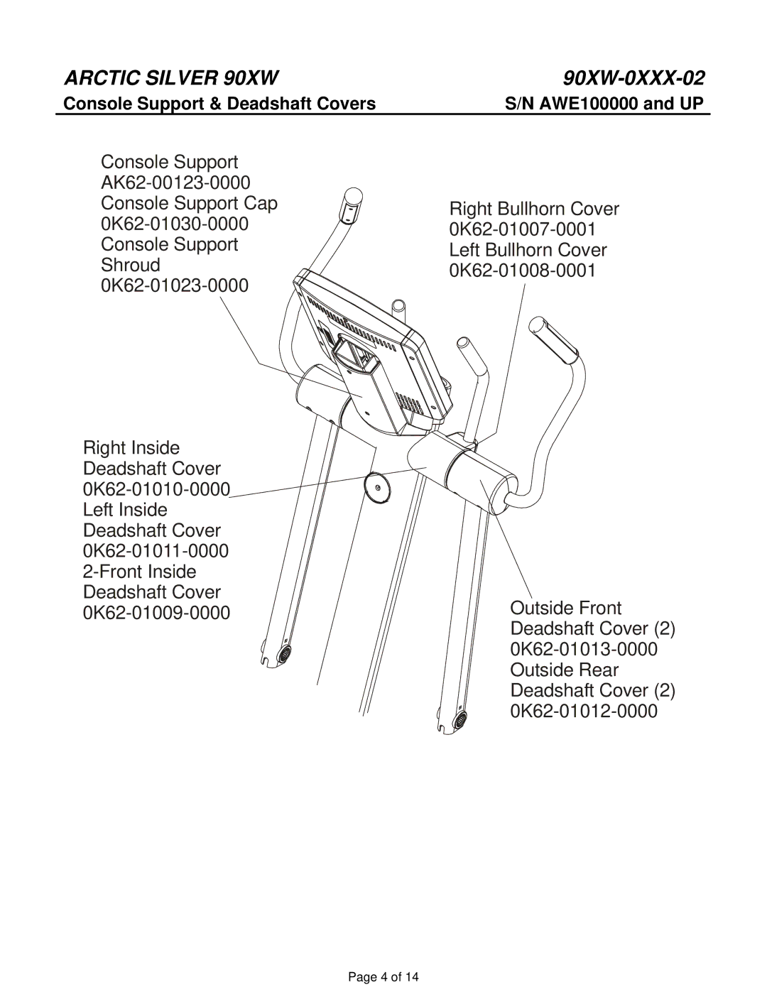 Life Fitness 90XW-0XXX-02 manual Console Support & Deadshaft Covers 