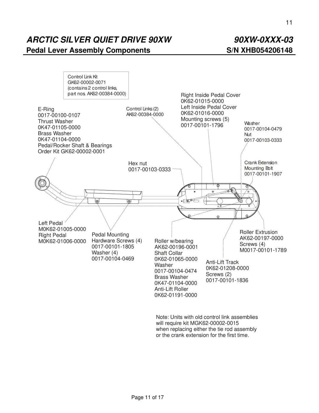 Life Fitness 90XW-0XXX-03 manual Pedal Lever Assembly Components 