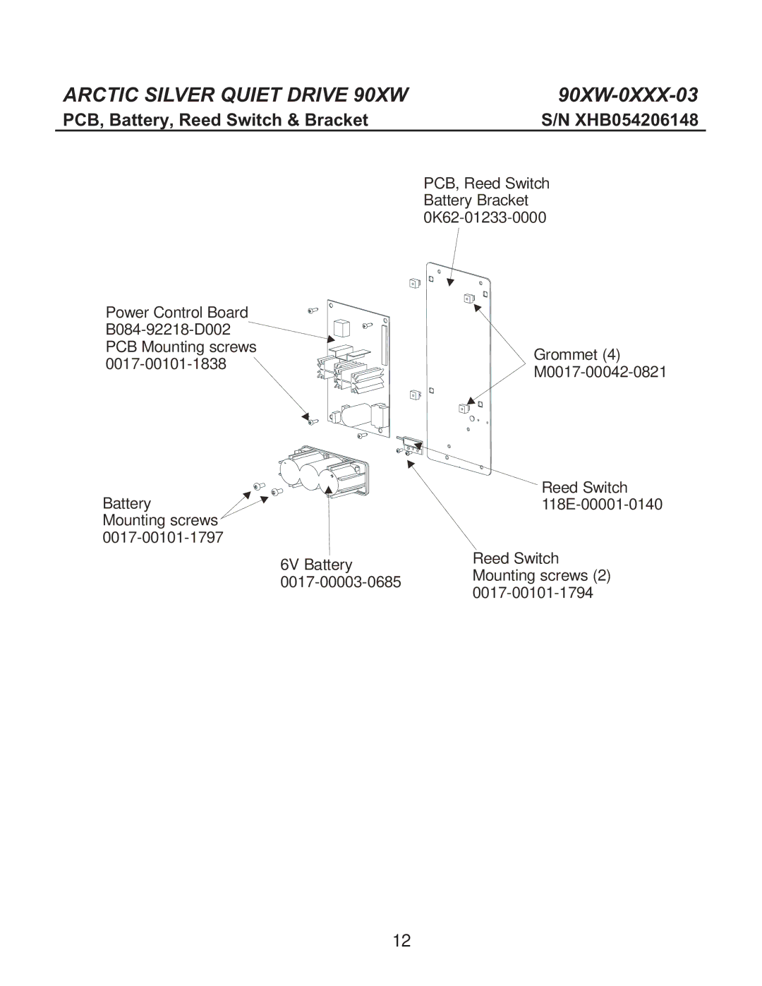 Life Fitness 90XW-0XXX-03 manual PCB, Battery, Reed Switch & Bracket 