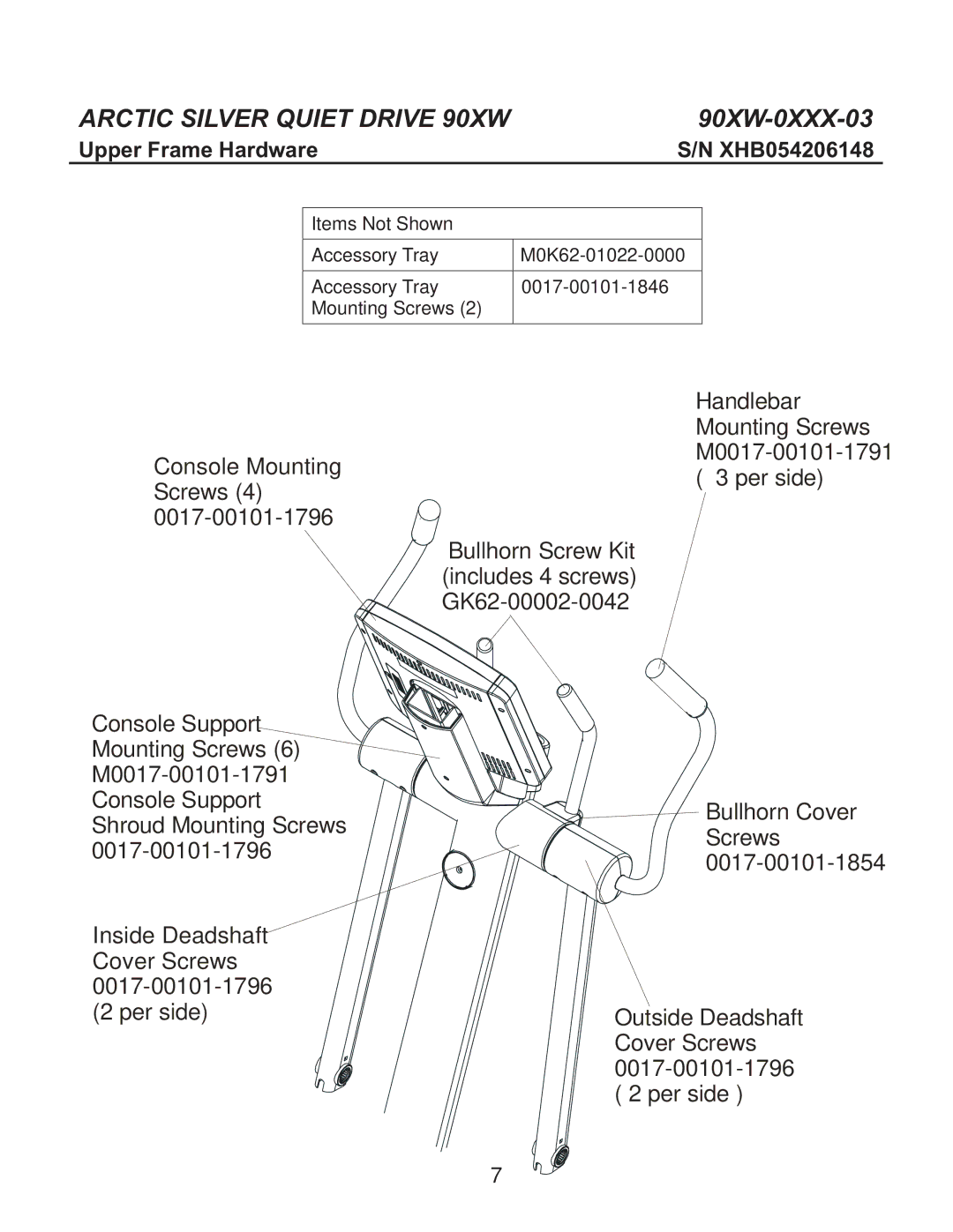 Life Fitness 90XW-0XXX-03 manual Upper Frame Hardware 