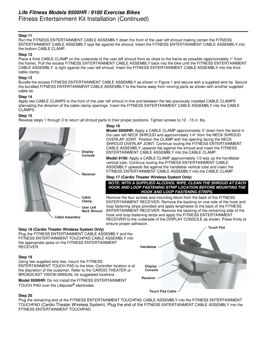 Life Fitness 9100 manual Hook and Loop Fastening Strip Location Before Mounting, Hook and Loop Fastening Strips 