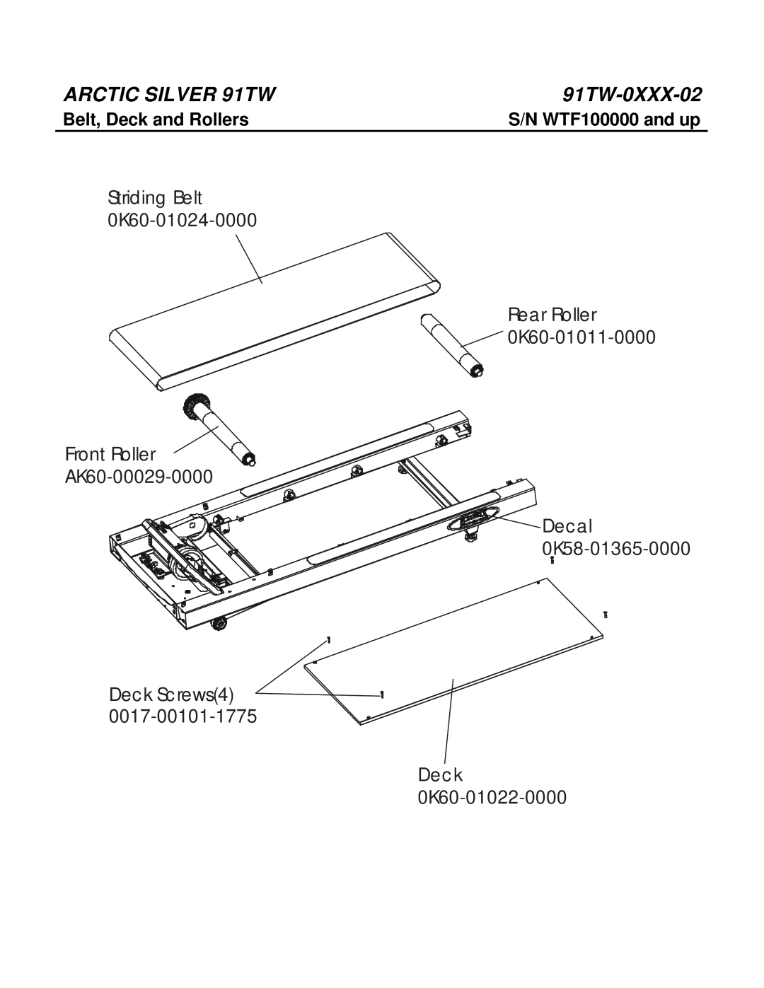 Life Fitness 91TW manual Deck Screws4 0K60-01022-0000 