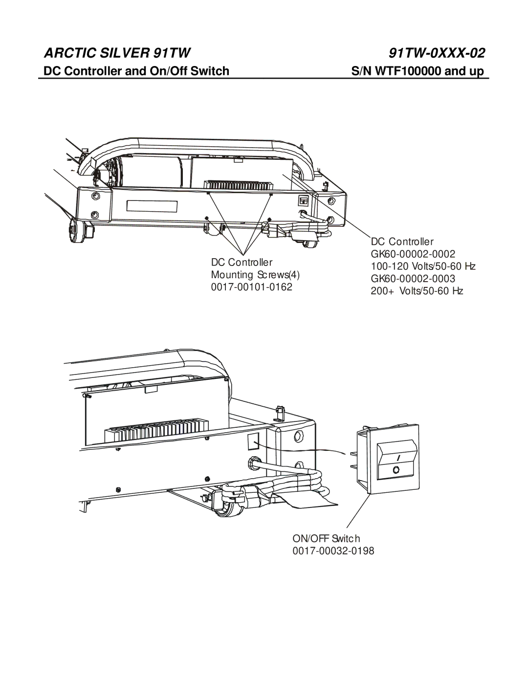 Life Fitness 91TW manual DC Controller and On/Off Switch WTF100000 and up 