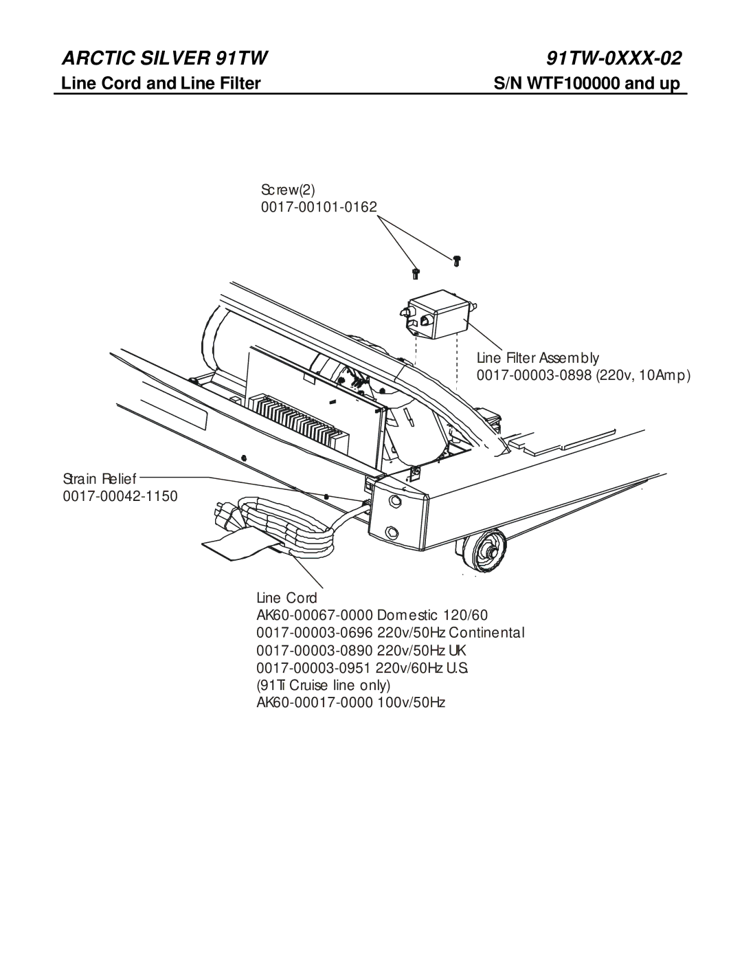 Life Fitness 91TW manual Line Cord and Line Filter WTF100000 and up 