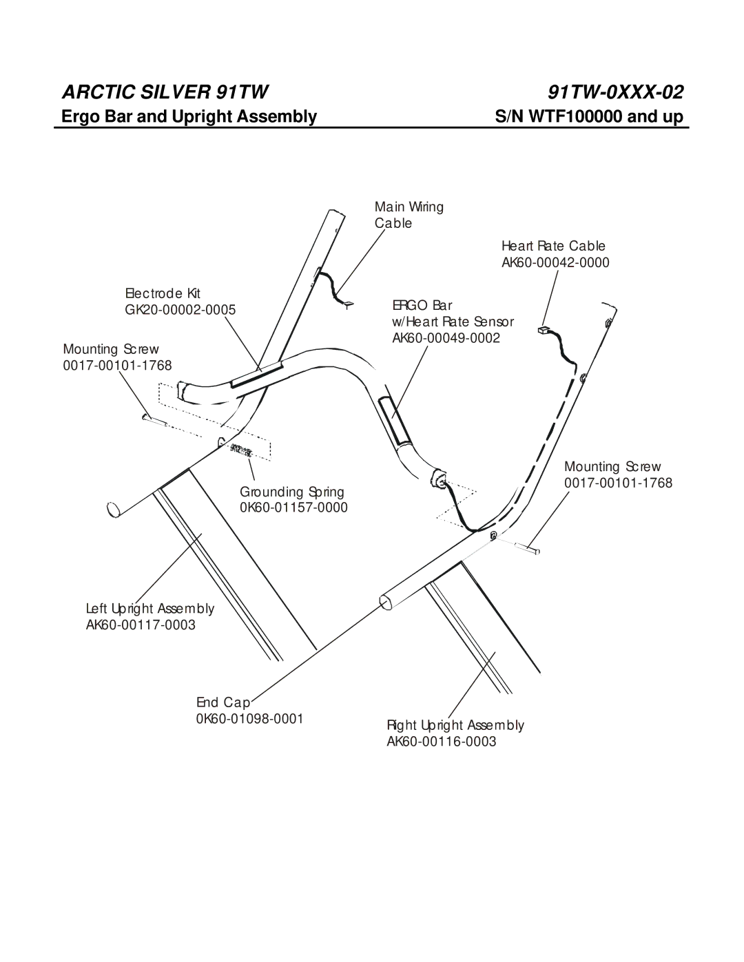 Life Fitness 91TW manual Ergo Bar and Upright Assembly WTF100000 and up 