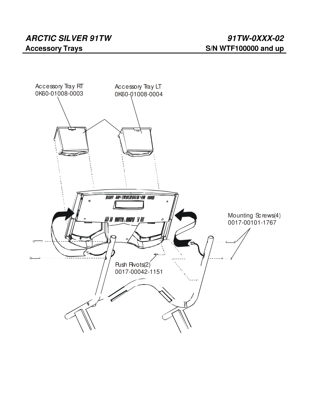 Life Fitness 91TW manual Accessory Trays WTF100000 and up 