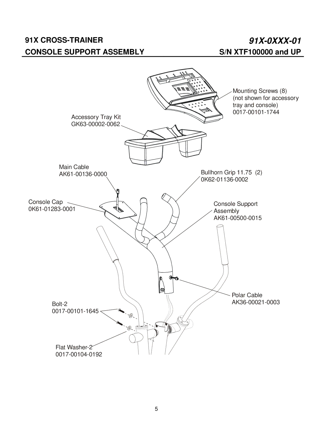 Life Fitness 91X-0XXX-01 manual Console Support Assembly 