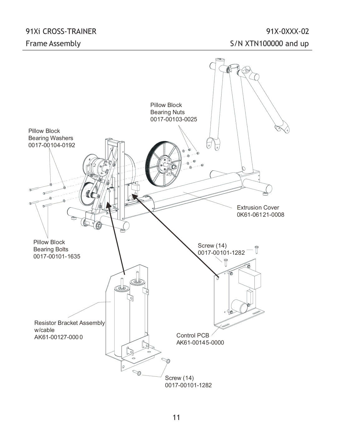 Life Fitness manual 91Xi CROSS-TRAINER Frame Assembly, 91X-0XXX-02 XTN100000 and up 