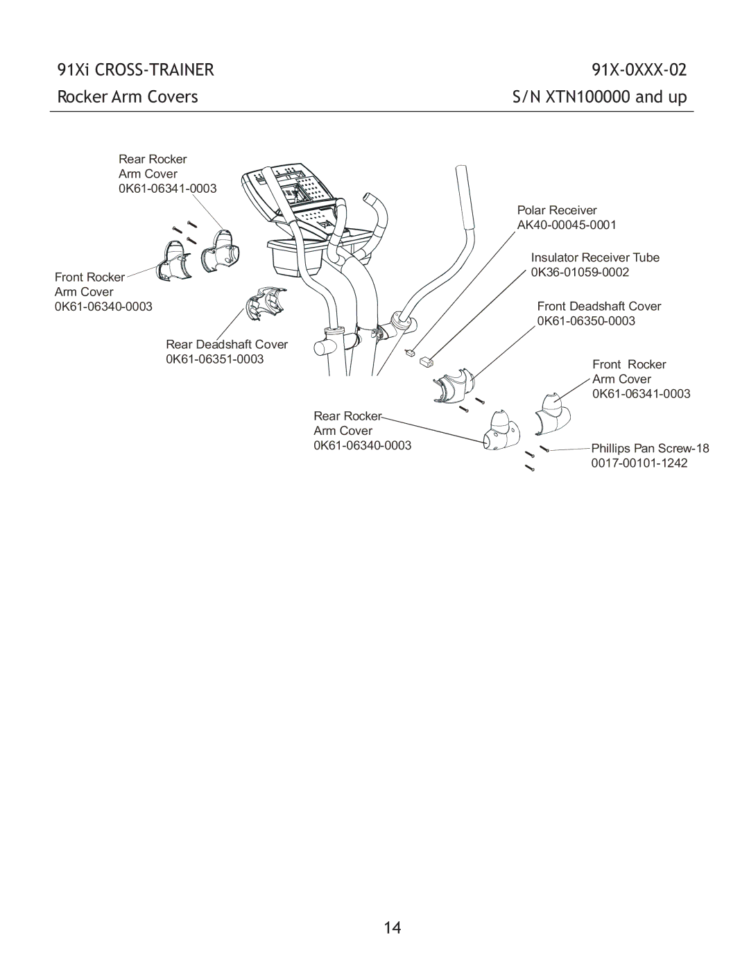 Life Fitness manual 91Xi CROSS-TRAINER Rocker Arm Covers, 91X-0XXX-02 XTN100000 and up 