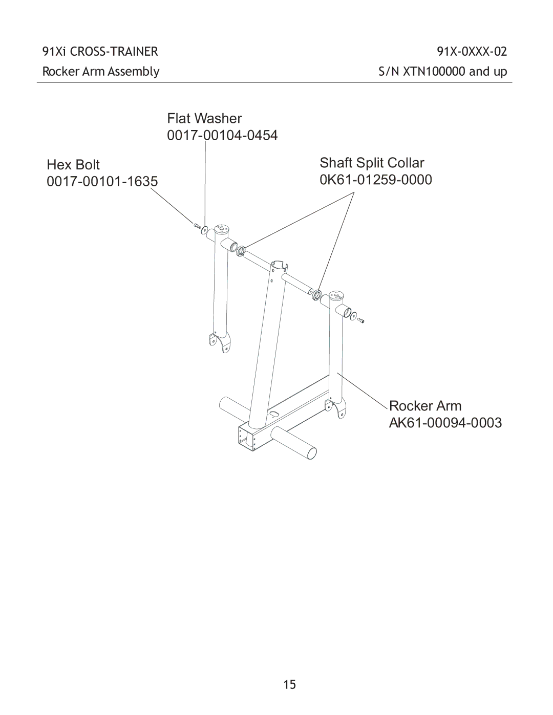 Life Fitness 91X-0XXX-02 manual Rocker Arm AK61-00094-0003, 91Xi CROSS-TRAINER Rocker Arm Assembly 