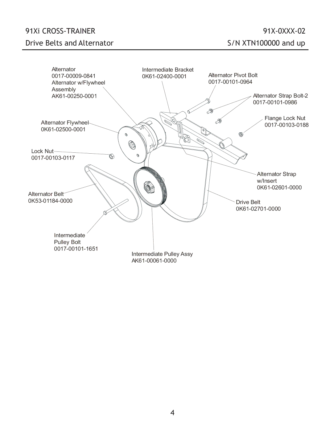 Life Fitness 91X-0XXX-02 manual 91Xi CROSS-TRAINER, Drive Belts and Alternator 