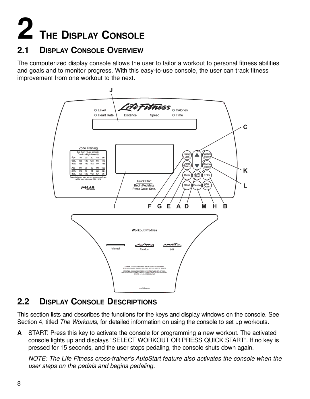 Life Fitness 91X operation manual Display Console Overview, Display Console Descriptions 