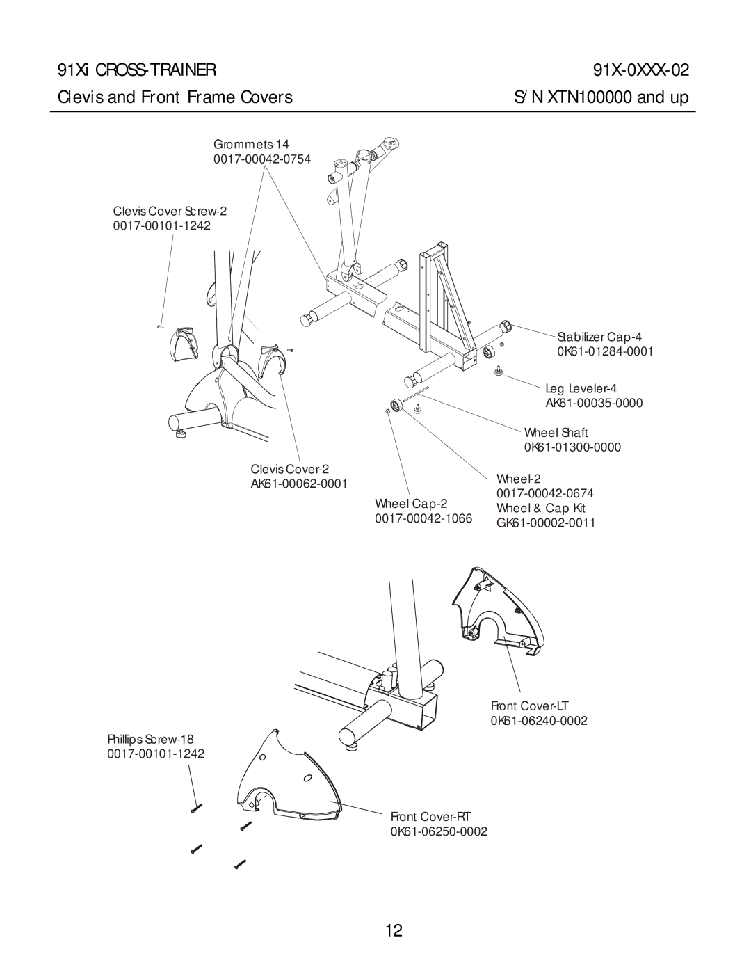 Life Fitness manual 91Xi CROSS-TRAINER 91X-0XXX-02 Clevis and Front Frame Covers 