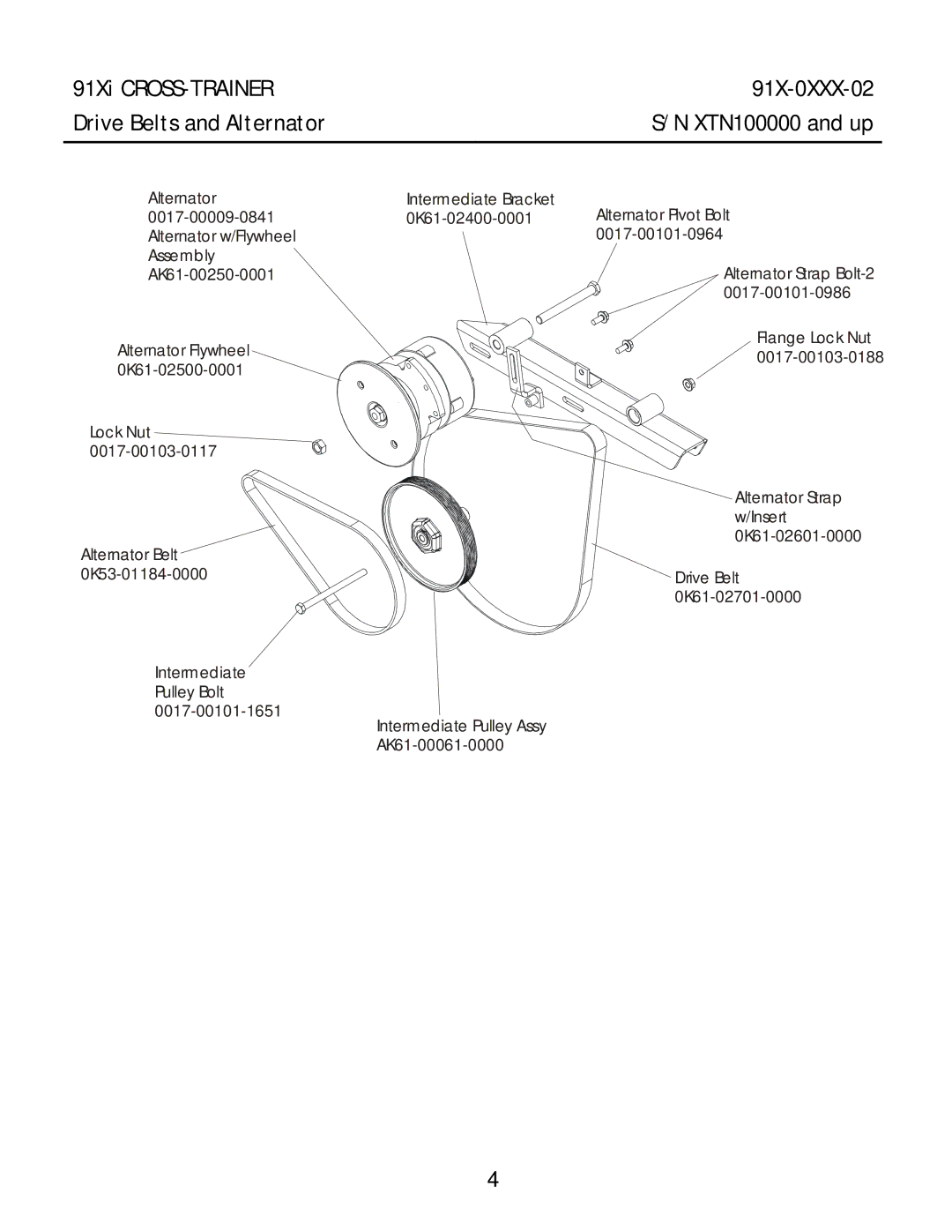 Life Fitness manual 91Xi CROSS-TRAINER 91X-0XXX-02 Drive Belts and Alternator 