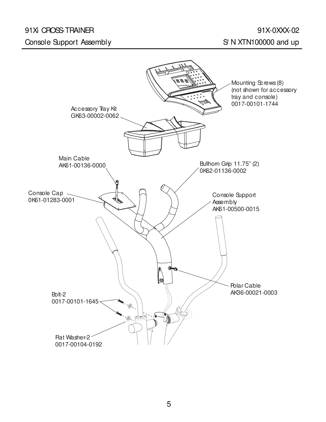 Life Fitness manual 91Xi CROSS-TRAINER 91X-0XXX-02 Console Support Assembly 