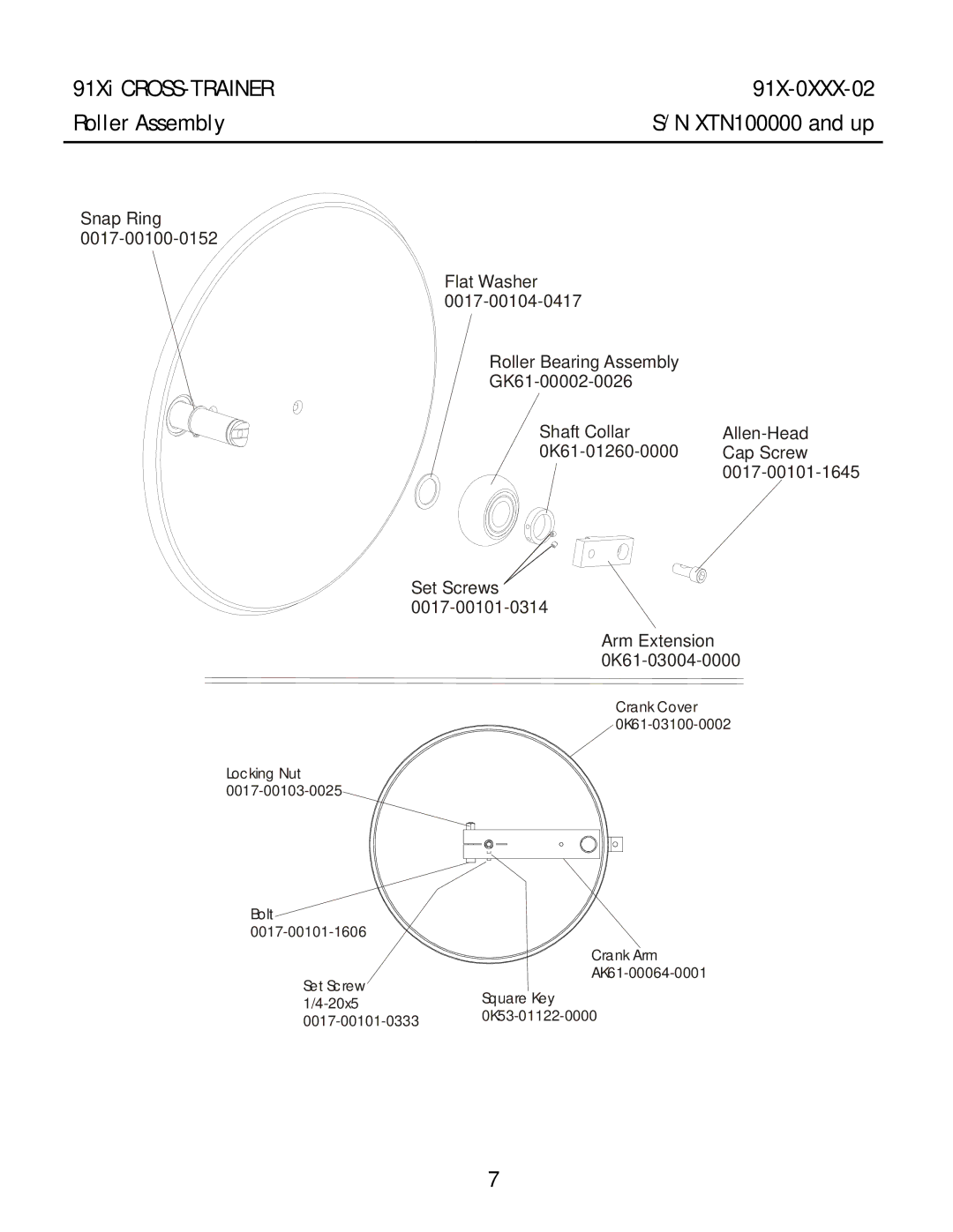 Life Fitness manual 91Xi CROSS-TRAINER 91X-0XXX-02 Roller Assembly 