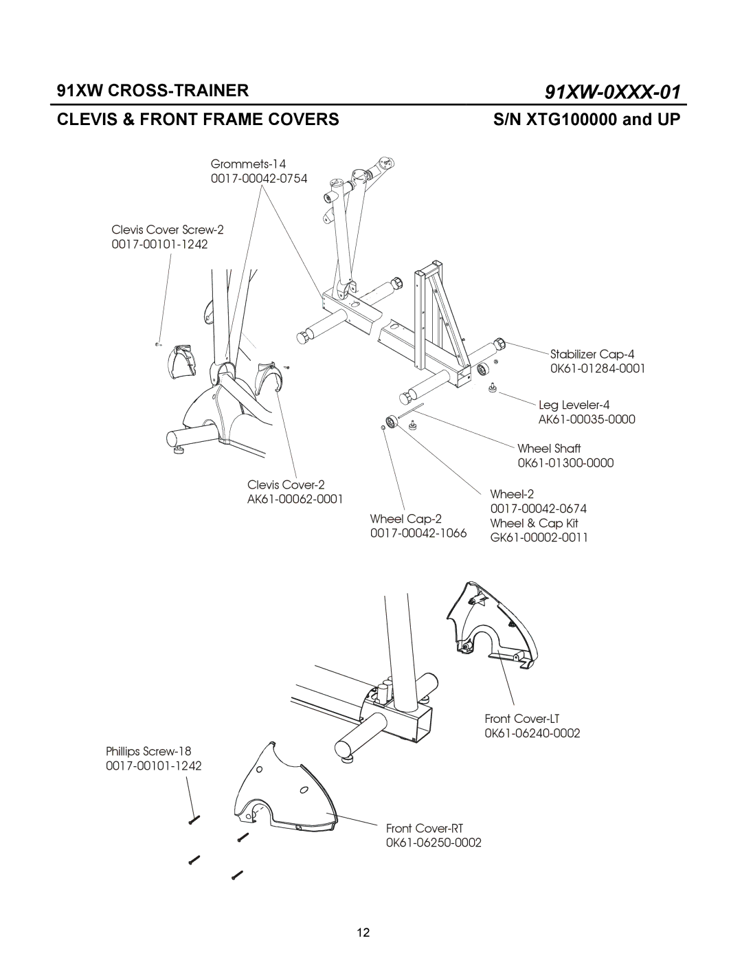 Life Fitness 91XW-0XXX-01 manual Clevis & Front Frame Covers 