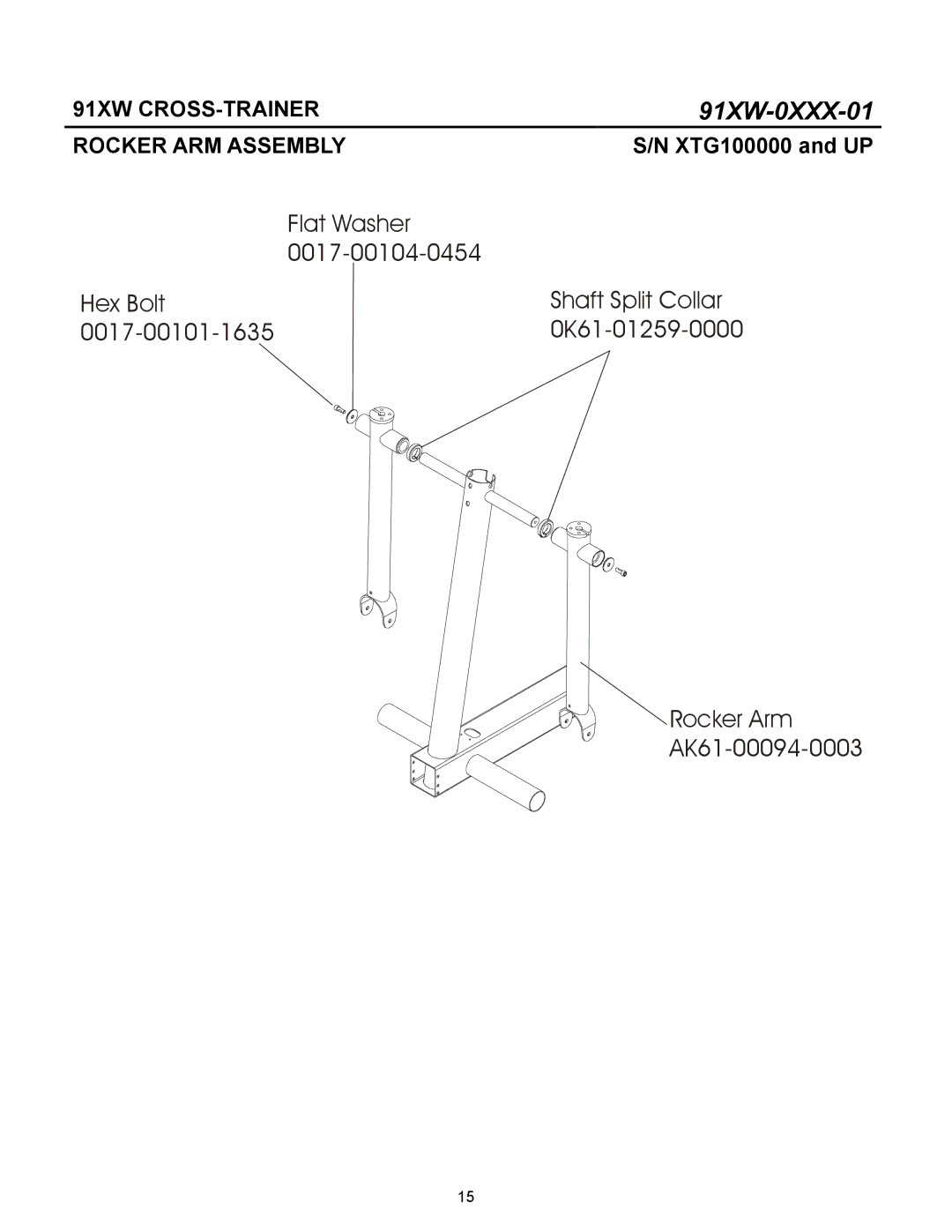 Life Fitness 91XW-0XXX-01 manual Rocker ARM Assembly 