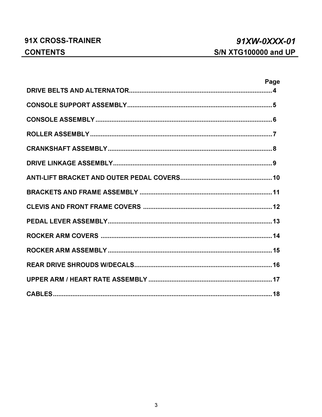 Life Fitness 91XW-0XXX-01 manual 91X CROSS-TRAINER, Contents 