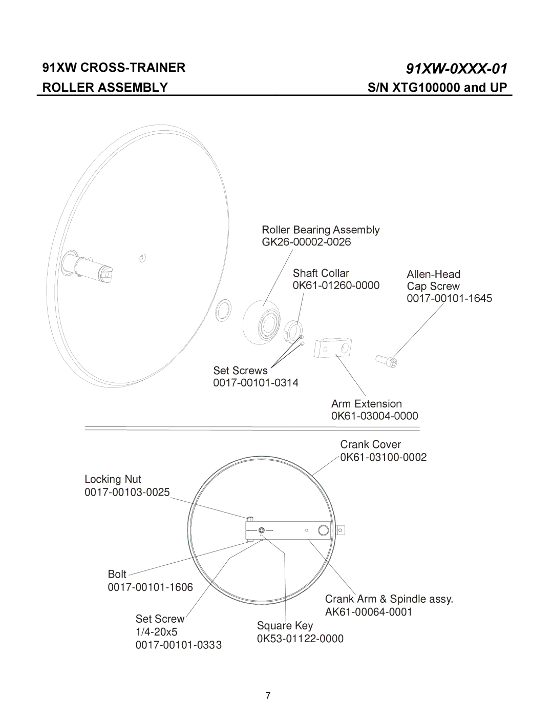 Life Fitness 91XW-0XXX-01 manual Roller Assembly 