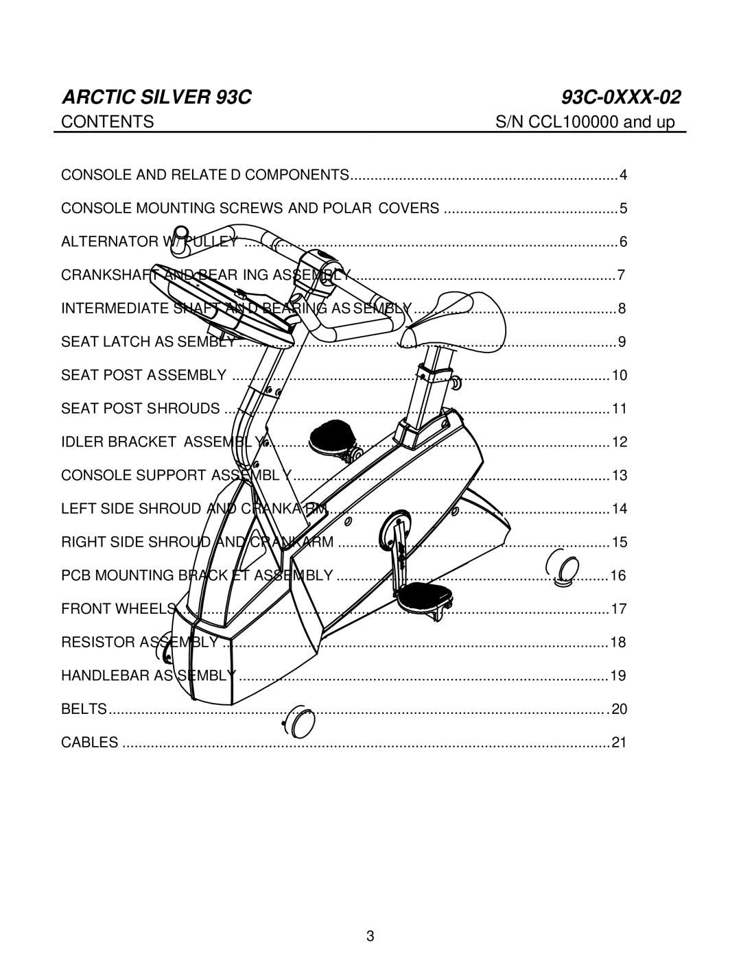 Life Fitness 93C manual Contents 