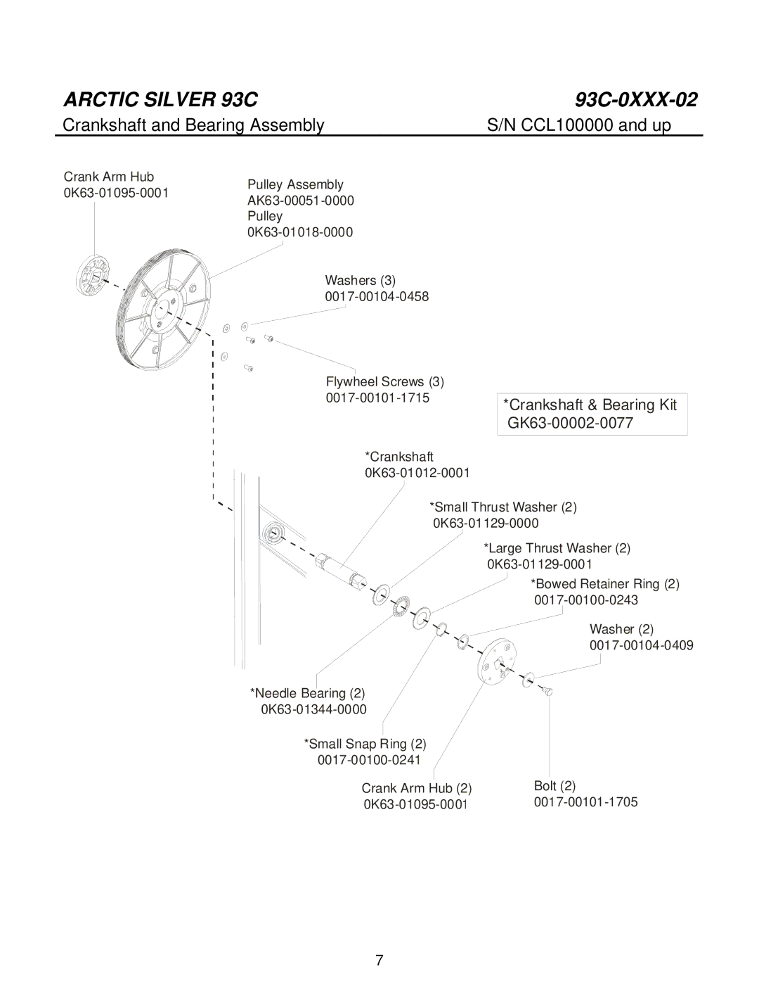 Life Fitness 93C manual Crankshaft and Bearing Assembly, GK63-00002-0077 