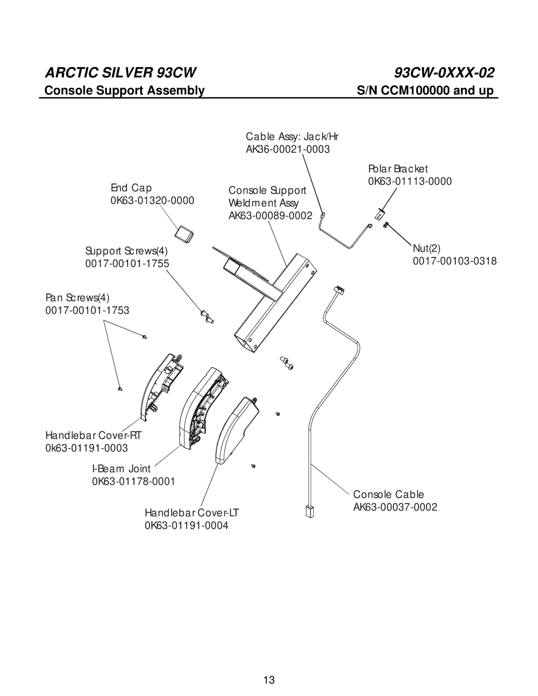 Life Fitness 93CW manual Console Support Assembly 