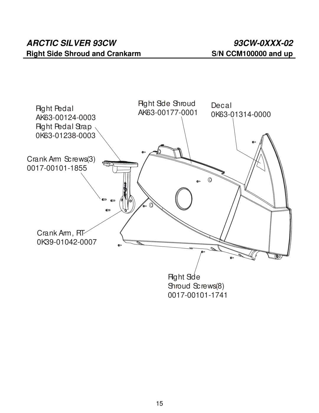 Life Fitness 93CW manual Right Side Shroud and Crankarm 