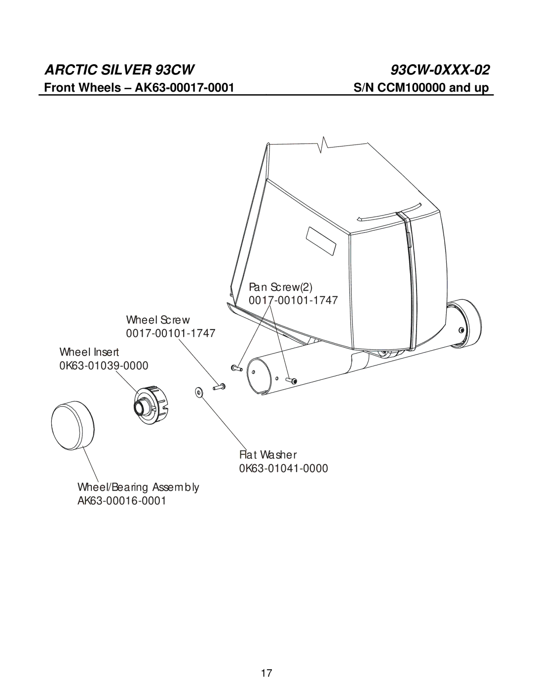 Life Fitness 93CW manual Front Wheels AK63-00017-0001 